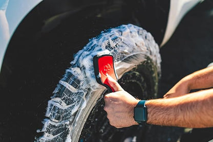 Detail Factory - ProGrip XL Tire Brush - Ergonomic ProGrip Handle, Stiff Synthetic Bristles, Ergonomic Design, Efficient Tire Brushes for Cleaning Tires - Solar Flare
