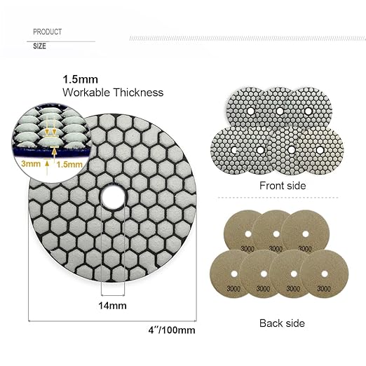SHDIATOOL 7Pcs 4 Inch Dry Diamond Polishing Pads Grit 3000 for Granite Marble Stone Sanding Disc