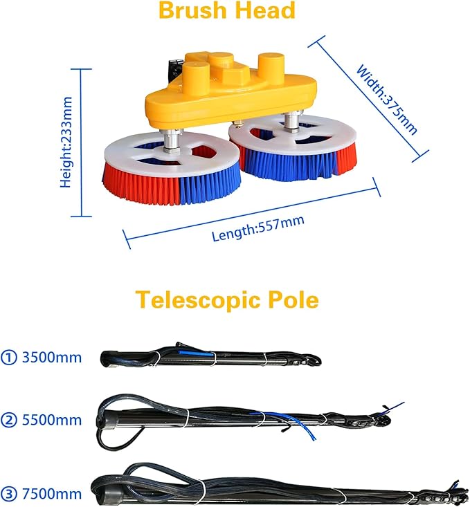Solar Panel Cleaning Dual Brush,18FT Water Fed Pole Kit,Window Cleaning Brush and Pole, Window Solar Panel Cleaning Kit,with Power Converter
