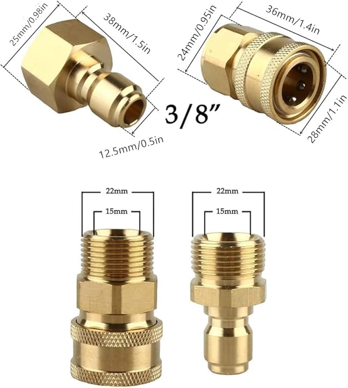 Pressure Washer Adapter Set,M22 Female Thread Fitting, 3/8" Quick Connect kit,5000 PSI