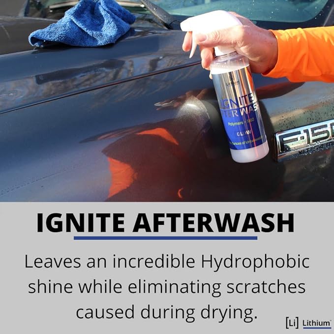 Lithium Auto Elixirs Ignite After Wash - Waterless Car Wash Exterior Care Products - Streak-Free Si02 paint and Glass protectant with Hydrophobic Ceramic Ingredients - Conditions and Shines Surfaces