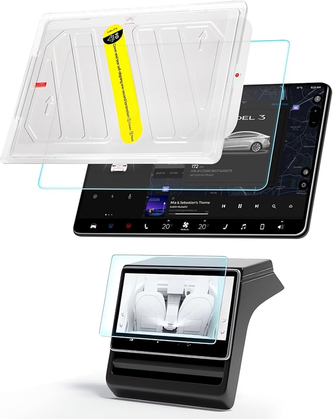 DGXWLLW Screen Protector for Tesla Model Y Juniper 2025 2026 Model 3 Highland 2024 2025 with Alignment Kit Front Back Tempered Glass Touch Screen Protective 9H Hardness Anti Glare Fingerprint HD Clear