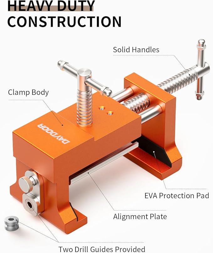 DAYDOOR Professional Cabinet Clamps 4 Pack, Heavy-Duty Cast Steel, Integrated Drill Guide & EVA Protection, Face Frame Alignment Tool for Cabinet Installation & Woodworking, Orange