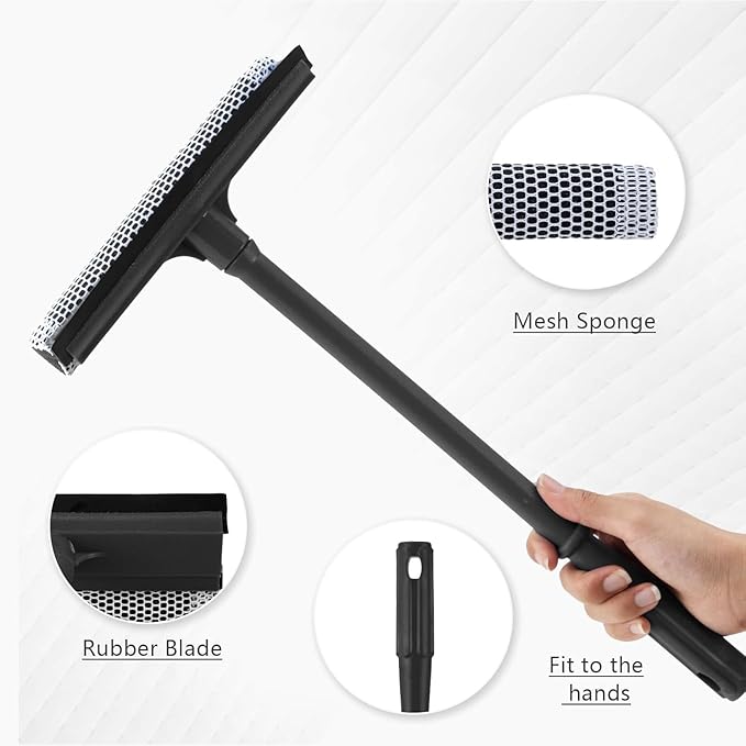 15.9" Plastic Handle Window Squeegee for Home, 2-in-1 Auto Window Cleaner with Sponge Car Windshield Squeegee for Gas Station, Shower, Glass & Outdoor