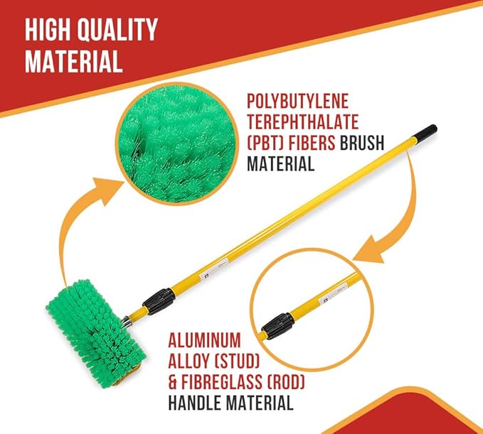 Mytee Products 4 Pack 10" Bi-Level Car Wash Brush and 4' to 8' Extendable Handle w/Soft Bristles Suitable for Auto RV Truck Boat Camper Exterior Washing Cleaning, Green