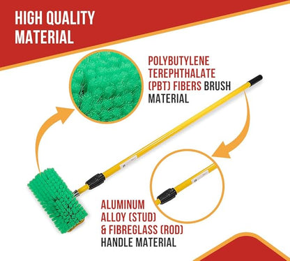 Mytee Products 10" Bi-Level Car Wash Brush and 4' to 8' Extendable Handle w/Soft Bristles Suitable for Auto RV Truck Boat Camper Exterior Washing Cleaning, Green