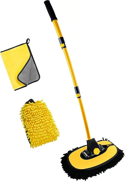 15° Curved Car Cleaning Brush with Telescopic Handle 43" Aluminum Alloy Long Rod Wash Mop for Cleaning RVs, Trucks, Boats