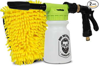 Mr. Detroit - 2pc Car Wash Kit Foam Blaster and Chenille Car Wash Glove Scratch-Free Wash Mitt for Cars Trucks Boats Garden Home Use & More
