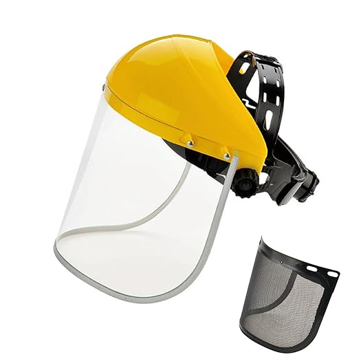 ascavs Face Shield for Grinding & Cutting, Clear Anti-Fog Visor Tested to ANSI Z87.1 with Replaceable Mesh Screen, Full Face Protection with Adjustable Ratchet Headband for Woodworking & Yard Work