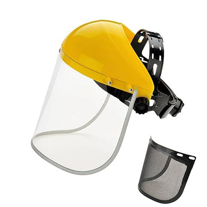 ascavs Face Shield for Grinding & Cutting, Clear Anti-Fog Visor Tested to ANSI Z87.1 with Replaceable Mesh Screen, Full Face Protection with Adjustable Ratchet Headband for Woodworking & Yard Work