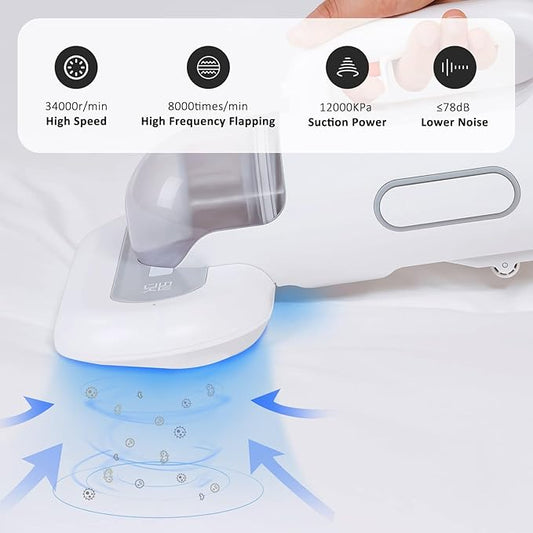 Bed Vacuum Cleaner, Mattress Vacuum Cleaner Powerful Suction, Handheld Couch Cleaner Machine Deep Cleaner for Bed Cleaning, Sheet, Fabric Sofa Vacuuming (White)