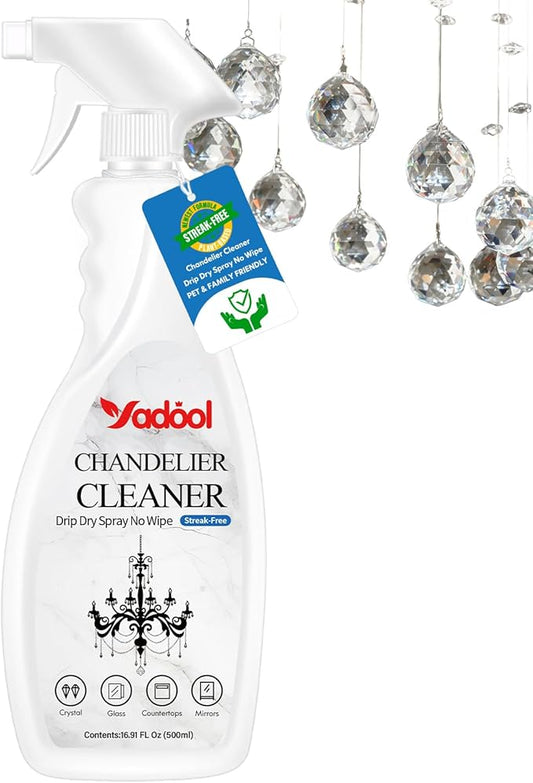 Yadool Chandelier Cleaner Drip Dry Spray No Wipe, Spray Away Dust Remover for Crystal Shiny, Glass, Figurines & Fine Collectibles, Shines Bright, Spotless & Streak-Free - 16.91 Fl Oz