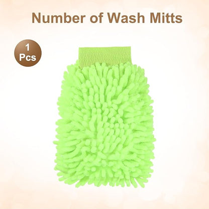 HARFINGTON Chenille Microfiber Car Wash Mitts 9.8" x 7.9" Scratch Free Wash Gloves Absorbent Double Sided Plush Cleaning Drying Mitts for Car Washing Home Light Green