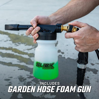 Slick Products Off-Road Wash (64 oz.) + Garden Hose Foam Gun Bundle – Super Concentrated ATV, UTV, Dirt Bike, Truck & Jeep Wash Foam Shampoo for Heavy Dirt and Mud