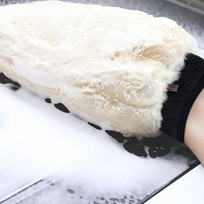 Gracefur Ultra-Soft Car Wash Mitt Double-Sided Sheepskin Wash Mitt, Scratch-Free Detailing Lambswool Extra Large Size Cleaning Gloves for Cars (No Fingers, White)