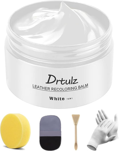 drtulz Leather Recoloring Balm, Leather Color Restorer Conditioner, Leather Restorer for Couches Paint, Leather Scratch Remover, Scratch Leather Faded Repair Kits for Vinyl Furniture (White, 75ML)