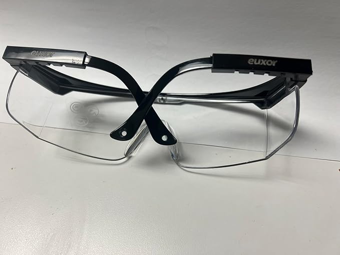 Euxor, Safety Glasses Goggles (2 Pack) Shattered Proof, ANSI Z87.1 & EN 166 UV Resistant, Wide Frame Scratch Resistant Eye Shield Black Frame Wear over Glasses Adjustable temples Unisex.