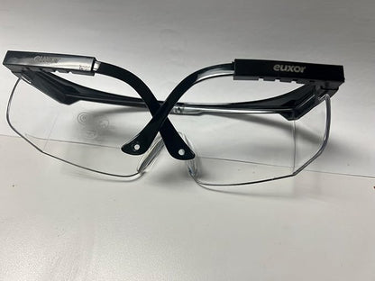 Euxor, Safety Glasses Goggles (2 Pack) Shattered Proof, ANSI Z87.1 & EN 166 UV Resistant, Wide Frame Scratch Resistant Eye Shield Black Frame Wear over Glasses Adjustable temples Unisex.