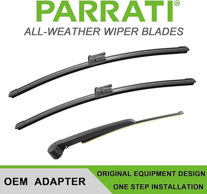 PARRATI® Premium Windshield Wipers with Rear Wiper Blades Arm Replacement for 2023-2018 Volkswagen Atlas,All-Season Automotive Wipers,Easy to Install 26"+22"+12"(Set of 4)