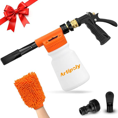 Car Wash Foam Gun + Microfiber Wash Mitt - Car Foam Sprayer - Foam Cannon for Hose - Spray Gun Cleaner - Snow Blaster for Cars, Boats, RVs, Foam Cannon Connects to Any Garden Hose