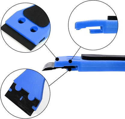 EHDIS 2pcs Plastic Razor Scraper 6-inch Long Handle Adhesive Remover Tool with 100 Double-Edge Blades for Window Tint Vinyl Scraper Decal Sticker Glue Remover (blue)