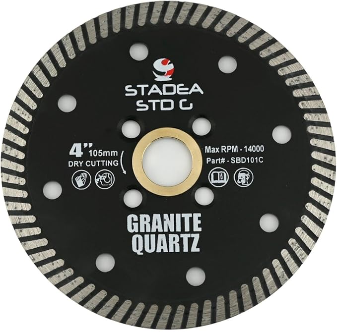 Stadea SBD101C Diamond Saw Blade 4-Inch Continuous Turbo Dry Cutting - Cuts Granite Quartz Quartzite, Fits Grinder, Saw Cutter, 8 MM Segments - Pack of 1