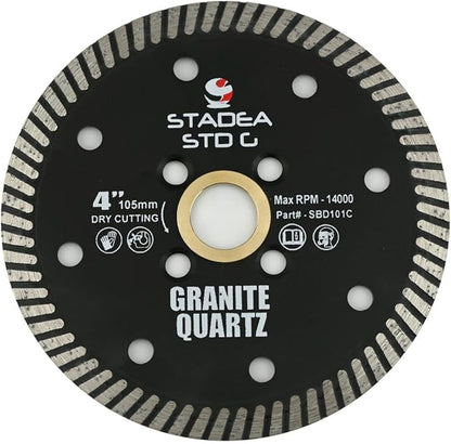 Stadea SBD101C Diamond Saw Blade 4-Inch Continuous Turbo Dry Cutting - Cuts Granite Quartz Quartzite, Fits Grinder, Saw Cutter, 8 MM Segments - Pack of 1