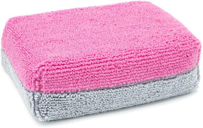 Autofiber Thick [Saver Applicator Terry] Ceramic Coating Applicator Sponge | 12 Pack | with Plastic Barrier to Reduce Product Waste. (Pink/Gray)