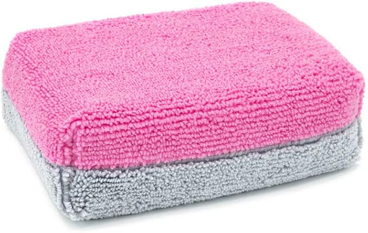 Autofiber Thick [Saver Applicator Terry] Ceramic Coating Applicator Sponge | 12 Pack | with Plastic Barrier to Reduce Product Waste. (Pink/Gray)