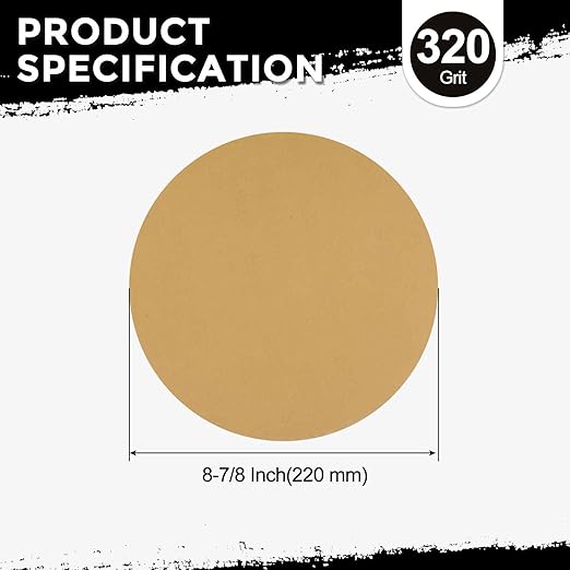 Kozelo 50 Pcs Sanding Discs 8-7/8 Inch 320 Grit Hook and Loop Random Orbital Sandpapers Suitable for Drywall Sander Wood Metal Furniture, Yellow