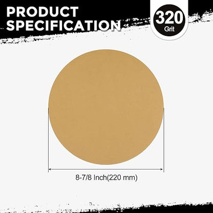 Kozelo 50 Pcs Sanding Discs 8-7/8 Inch 320 Grit Hook and Loop Random Orbital Sandpapers Suitable for Drywall Sander Wood Metal Furniture, Yellow