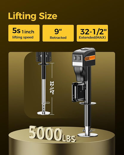 KYX Electric Trailer Jacks for RVs and Trailers: High-Capacity Models (5000 lbs) with LED Lights, Waterproofing, and Manual Crank Backup,Dual mounting Option