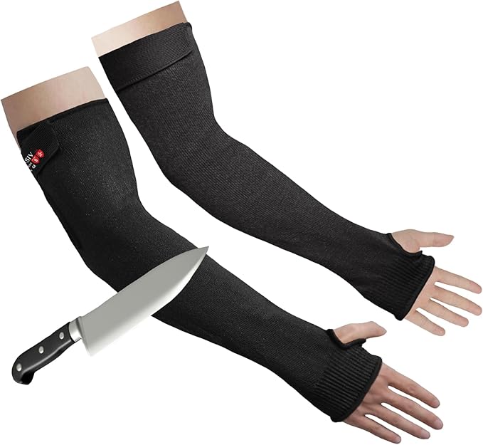 GOL-SIV Cut Resistant Sleeves With Thumb Hole, Arm Protectors For Thin Skin And Bruising, Kevlar Sleeves Arm Protection For Women, Men, Elderly (17.7in, Black)