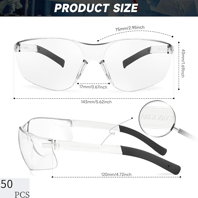 Salfboy Safety Glasses for Men Women ANSI Z87.1 Safety Glasses Bulk Protective Eyewear Scratch-Resistant