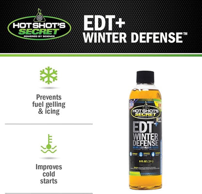 Hot Shot's Secret EDT+ Winter Defense 8oz, 7-in-1 Anti-Gel Diesel Fuel Additive – Prevents Gelling, Protects Fuel System, Diesel Additive Improves Cold Starts, Boosts Cetane