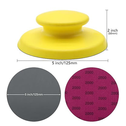 VIBRATITE 40 Pieces 5 Inch Sanding Discs, Wet Dry Sandpaper Sheets Assortment 80 to 7000 Grit Silicon Carbide Hook and Loop Round Sanding Paper with Handle Sanding Block for Wood Metal Automotive