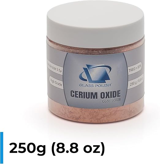 GLASS POLISH Cerium Oxide High-Grade 8.8oz (250g) Professional Glass Polishing Powder – 85% Pure, Enhanced Performance with 3.5 Micron Particle Size