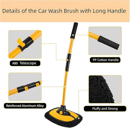 Car Wash Brush with Long Handle, 15°Curved Car Cleaning Brush with Extension Pole Scratch Free, Microfiber Exterior Cleaning Mop Mitt for Washing Roof Truck Camper SUV