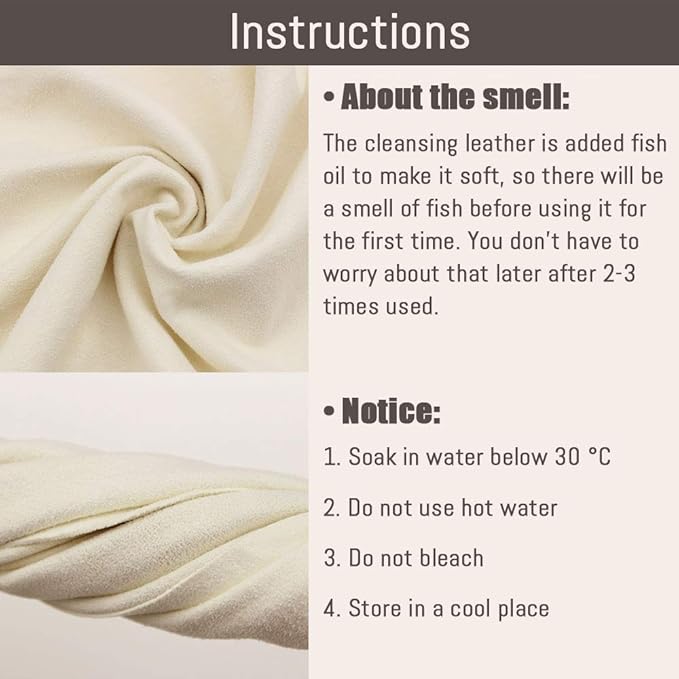Chamois Cloth for Car 20'' x 27.6'' (3.7 sq ft) Shammy Towel Car Wash Drying Towel Absorbent Real Leather Lint Free Streak Free Cleaning Cloth