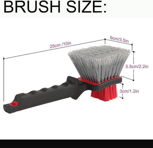 Dual Head Car Clean Brush, Wheel & Tire Brush, car Wheel Brush,Short Handle Tire Cleaner for Car Detailing, Car Cleaning Brush Black/Red, 9.8 Inch x 3.1 Inch