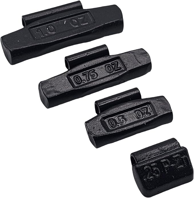 C-HORSE 100Pcs P Series Clip on Wheel Weights Black Coated Assortment for Hammer Type Rim Balancers, 0.25oz, 0.50oz, 0.75oz, 1.0oz, 25pcs for Each Size Fit for Steel Wheel (P Style, 0.25-1)