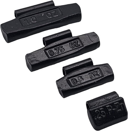 C-HORSE 100Pcs P Series Clip on Wheel Weights Black Coated Assortment for Hammer Type Rim Balancers, 0.25oz, 0.50oz, 0.75oz, 1.0oz, 25pcs for Each Size Fit for Steel Wheel (P Style, 0.25-1)