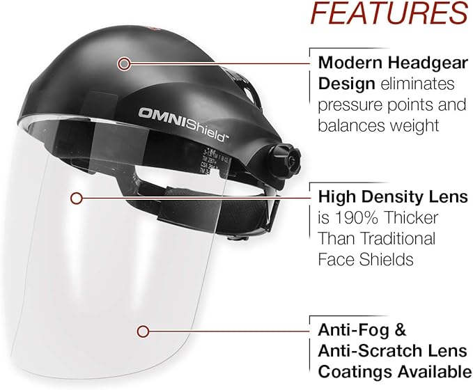 Lincoln Electric OMNIShield Professional Face Shield - Anti-Fog & Anti-Scratch Coated Clear Lens - Premium Headgear - K3752-1