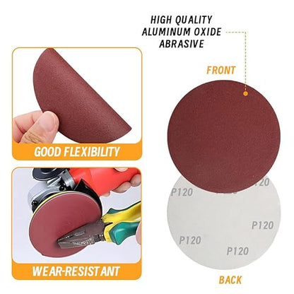 WCIC 120-Pack 3-Inch Sanding Discs |P80 to P1000 | 30PCS 180 Grit Aluminum Oxide | Hook & Loop for Wood Furniture Refinishing, Auto Body, Metal Polishing