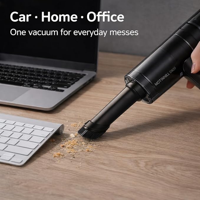 Handheld Vacuum Cordless with High Power Suction, Car Vacuum Portable Cordless, 3-Speed Control Mini Car Vacuum Cleaner for Car, Home & Office, USB-C Rechargeable, Transparent Black – D120