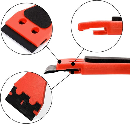 EHDIS 2pcs Plastic Razor Scraper 6-inch Long Handle Adhesive Remover Tool with 100 Double-Edge Blades for Window Tint Vinyl Scraper Decal Sticker Glue Remover (Red)
