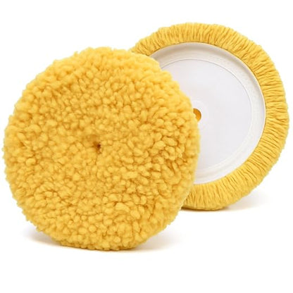 HI-Buff 7.5" Wool Polishing Pad 2-Pack – Blended Wool Buffing Pads for Cars, Boats & RVs – Hook & Loop Backing – Removes Swirls, Micro Scratches, Fine Defects