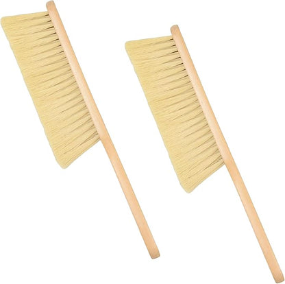 2 Pieces Woooden Dust Brush Hand Broom Bench Brush with Long Wood Handle Whisk Broom Soft Bristle Brush for Counter Bed Sofa Car Fireplace Clothes Household Cleaning (Brown,Beige)