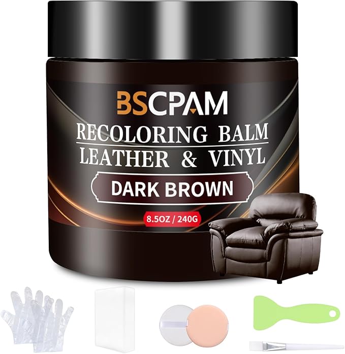 BSCPAM Dark Brown Leather Recoloring Balm,Leather Couch Scratch/Stain Remover,Leather Repair kit for Vinyl Furniture and Car Interior,Leather Dye Paint for Scratched and Faded Leather Couches