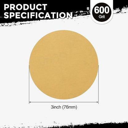Kozelo 25 Pcs Sanding Discs 3 Inch 600 Grit Hook and Loop Random Orbital Sandpapers Suitable for Drywall Sander Wood Metal Furniture, Yellow